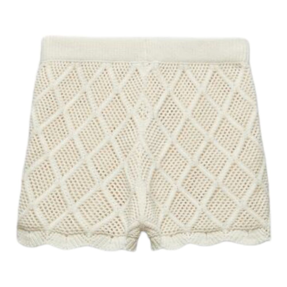 Zara Cream Chenille Crochet Knit Shorts Size S NWT Open Knit Scalloped Hem Beach - Picture 3 of 10